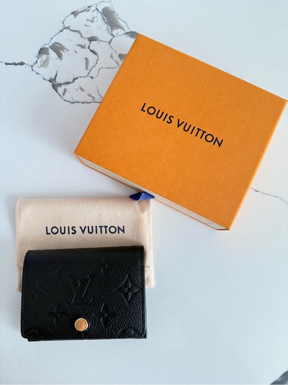 Louis Vuitton Black Empreinte Monogram Wallet with Gold Snap